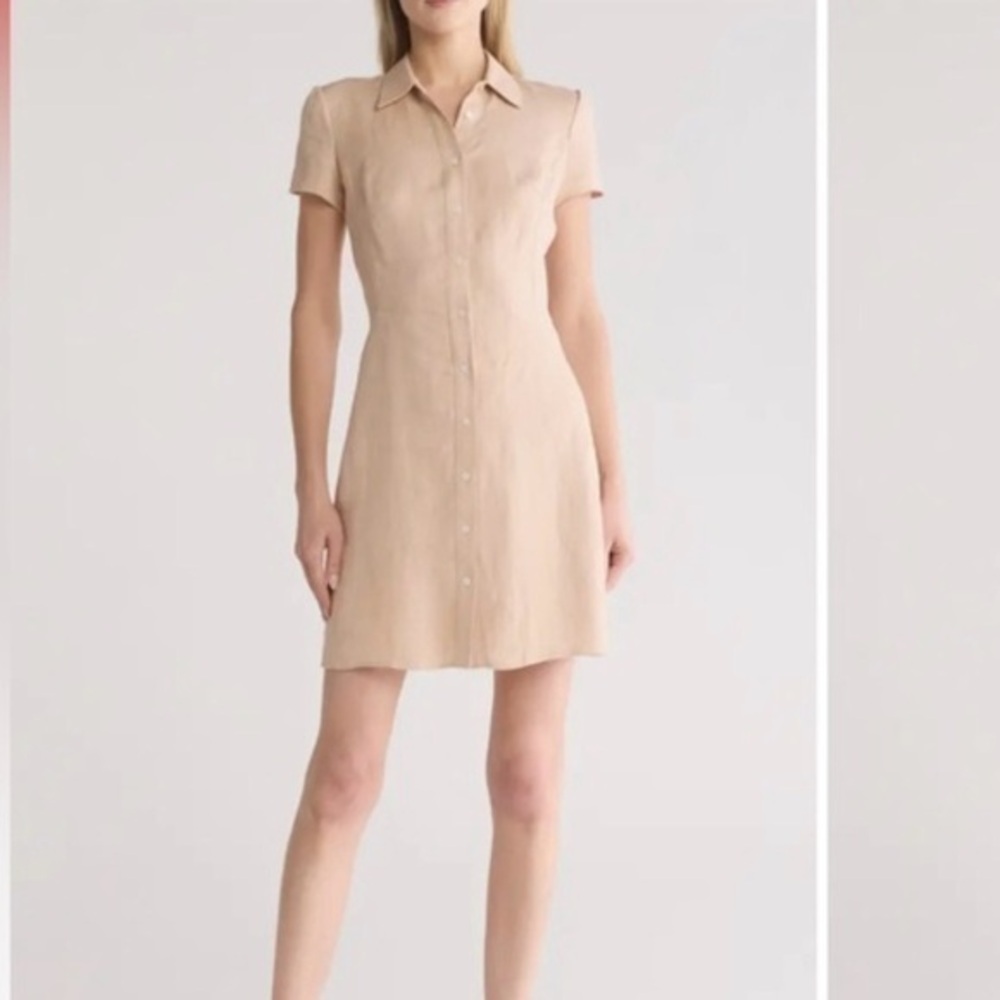 THEORY Herring Linen Short Sleeve Shirtdress in Rose quartz Size 4
